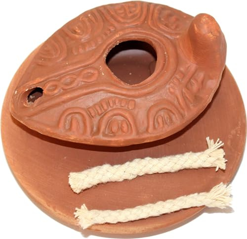 Holy Land Market Oil Lamp Pottery Replica from Jerusalem - Byzantine Period, Clay, Brown, 5-Hour Burn Time