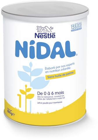 Nestlé Nidal 1 - Lait pour nourrissons Poudre 1er Âge - Boîte de 800g | Lait pour nourrisson 1er Âge pour Alimentation de 0 à 6 Mois - dès la naissance ou en relais de l'Allaitement Maternel