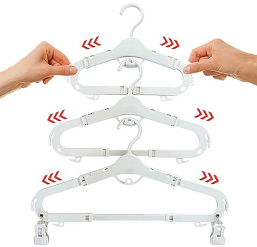 Grohanger Grucce estensibili salvaspazio per bambini, con clip, 18 grucce bianche per bambini, 12 clip rimovibili, barra per pantaloni da neonato a adulto, grucce per neonati per adulti.