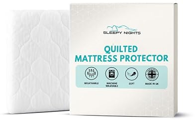 SleepyNights Quilted Mattress Protector Single 90 x 190 cm, Padded Polycotton Fitted Mattress Cover with Skirt, Non Allergenic Hollowfibre, Machine Washable Bed Protector