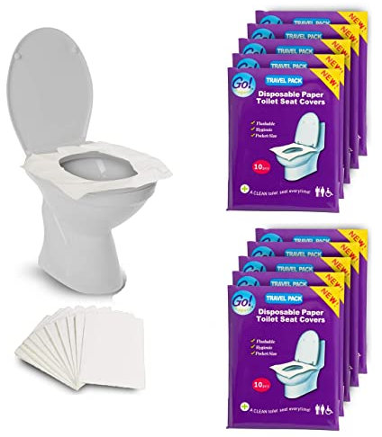 Travel Essential Einweg-Toilettensitzbezüge, Papier, 8 Packungen (80 Stück) + 2 Gratis-Packungen, GoHygiene GoHygiene