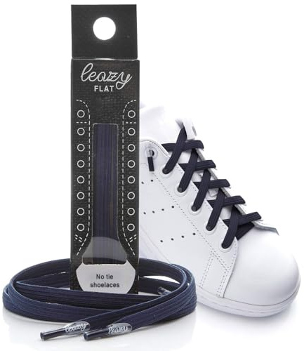 Cordones elásticos planos de Leazy, ofrecen un ajuste perfecto y estable para niños y adultos, azul oscuro, L: Bis 6 Ösen pro Seite