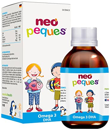 Neo Peques Omega 3 DHA Sirup (150 ml), Omega 3 Tropfen für Kinder ab 3 Jahren, Nahrungsergänzungsmittel aus Fischöl, mit Erdbeergeschmack