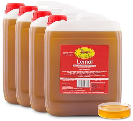 Horse-Direkt Premium Leinöl kaltgepresst 40 L (4x10 Liter Kanister) Einzelfuttermittel Für Pferde, Hunde & Katzen- Leinsamenöl auch zum Barfen
