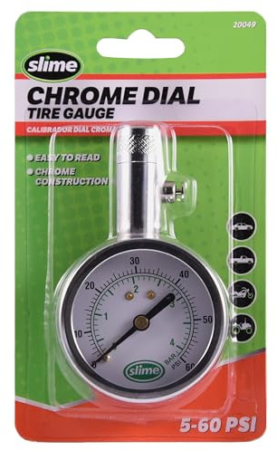 Slime 20049 Tire Pressure Gauge, Large Face Dial Analogue Gauge, 5-60 PSI