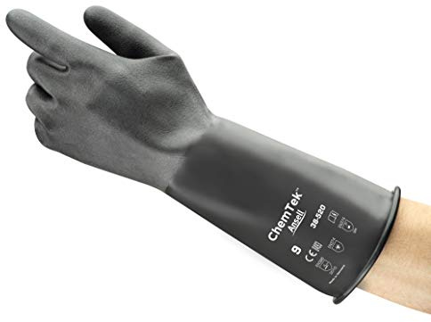 Ansell AlphaTec 38-520 Gants de Protection Chimique en Butyl, Protection Maximale pour Acides et Solvants, Travaux Industriels Lourds, Sans Latex, Réutilisable, Noir, Taille XL (1 Paire)