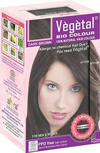 Vegetal Bio Hair Colour - Dark Brown 50g Achieve Natural, Ammonia-Free Hair Color PPD-Free, 100% Herbal Certified Organic for Men and Women UV Protection and Luster Maintenance Complete Kit