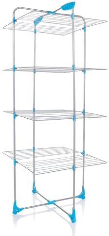 Minky Tower Indoor Airer with 40 m Drying Space, Metal, Silver and Blue