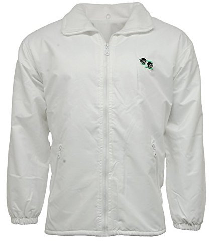 HS New Unisex/Bowls, Lawn Bowling, Fleece, Lined Waterproof Hood Jacket with Logo (Medium) White