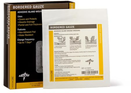 Medline Bordered Gauze, 4 x 4 Adhesive Island Wound Dressing, Sterile, 15 Count