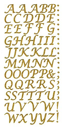 15mm Script Gold Glitter Self Adhesive Alphabet Sticker Letters Craft Embellishment