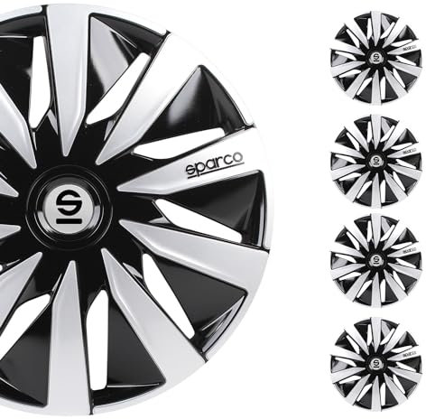 Sparco Spc1691Bksv Set Copricerchi 4 Pezzi Lazio 16 Pollici Nero/Argento, Set Di 4