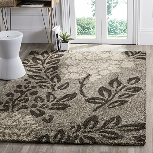 SAFAVIEH Florida Shag Collection Area Rug - 8'6 x 12', Smoke & Dark Brown, Floral Design, Non-Shedding & Easy Care, 1.2-inch Thick Ideal for High Traffic Areas in Living Room, Bedroom (SG456-7928)