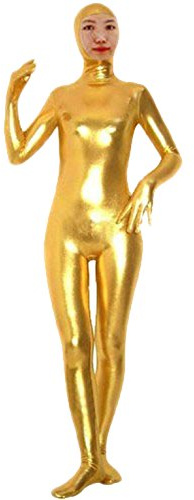 VSVO Shiny Spandex Open Face Full Bodysuit Zentai Suit for Adults and Children (Small, Gold)