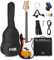 MAX GigKit Bassgitarre Set, E Bass Gitarre, Bass Guitar mit Gitarrenverstärker, Tasche, Stimmgerät, Plektren, Ständer, Gurt, Kabel und Ersatzsaiten - 21 Bünde - Sunburst