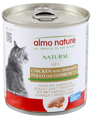 Almo Nature HFC Natural, Alimento Umido per Gatti - Pollo con Gamberetti - 280g, Confezione da 12
