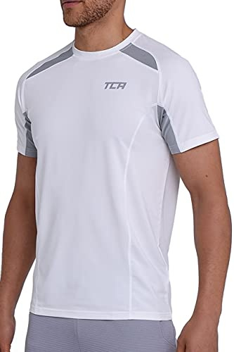 TCA Quickdry Maglietta Palestra Uomo - Maglia Running a Maniche Corte - Gym T Shirt - Abbigliamento Fitness - Bianco, S