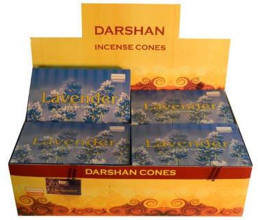 Cônes d'encens Darshan Royal Lavender Parfum Lavande Royale 12 boîtes avec coupelle pour cône d'encens