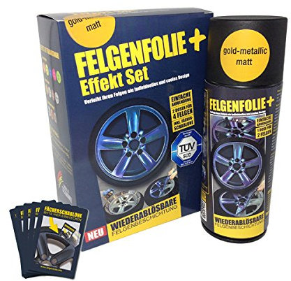 mibenco 71000028 FELGENFOLIE+ Effekt Set, 2 x 400 ml, Gold-Metallic - Flüssiggummi Spray / Sprühfolie - Neue Effekt-Farbe und Schutz zum Felgen lackieren
