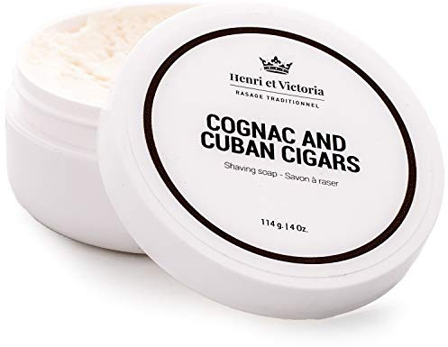 Henri et Victoria Shaving Soap For Men | Smooth Shave, Lathers Up Nicely, Long-Lasting Scent | Canadian Made by Skilled Artisan 114 g (4 oz) (Cognac and Cuban Cigars)