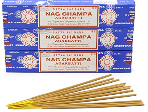 Nag Champa rökelsepinnar, rökelse, 15 g – original från Indien, 3 boites