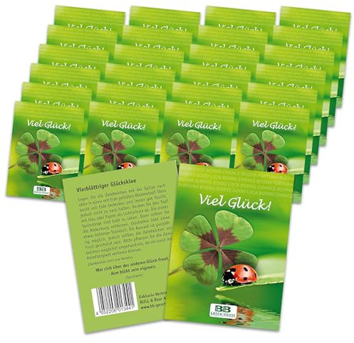 Bull & Bear Glücksklee Samen, 25 Samentütchen mit Zwiebeln für vierblättrigen Klee, Kleesamen zum Einpflanzen, Garten Geschenk