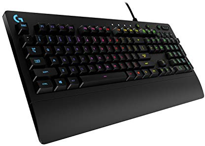 Logitech G213 Prodigy Gaming-Tastatur, RGB-Beleuchtung, Programmierbare G-Tasten, Multi-Media Bedienelemente, Integrierte Handballenauflage, Spritzwassergeschützt, Skandinavisches-Layout, Schwarz