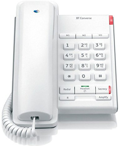 BT Converse 2100 Corded Landline House Phone, Home Phone, 3 Quick Dial Buttons, Headset Socket, White