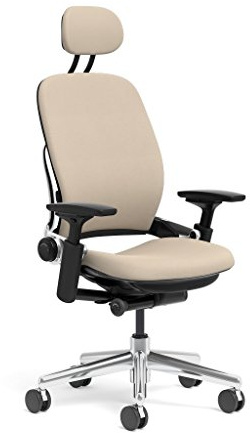 Steelcase Leap Task Chair: Polished Aluminum Base - 4D Adjustable Arms - Headrest - Hard Floor Casters