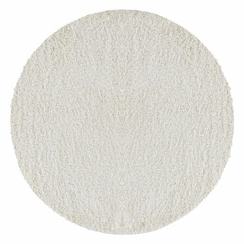 Carpetsale24 Shaggy Hochflor Teppich, 120 cm Rund, Creme, weich, flauschig, modern, einfarbig, Ideal unter Beistelltisch oder im Flur, für Wohnzimmer Schlafzimmer Flur