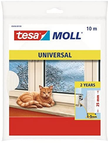 Guarnizione per Porte e Finestre, tesamoll® Schiuma Universale, 10m x 25mm, Bianco