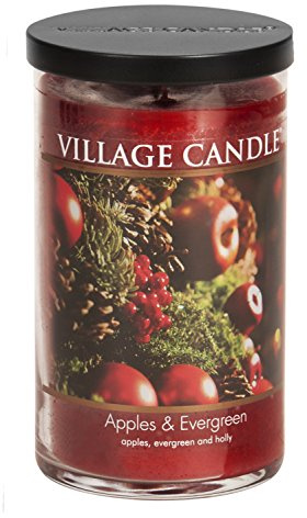 Village Candle Apples & Evergreen Large Tumbler Glass Jar, Scented Candle, 19 oz., Red