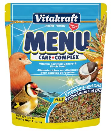 Vitakraft Menu Canary And Finch Food Mix - Nutrient-Rich With Probiotics DHA Omega 3 And Omega 6 - Vibrant Seeds And Grains - Resealable 2.5 lb Bag