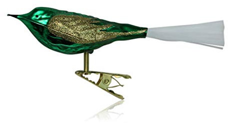 Lauschaer Glas Christbaumschmuck Vogel mit Glasschwanz grün Glanz Christbaumschmuck Weihnachtsbaumschmuck mundgeblasen, handdekoriert