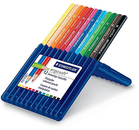 STAEDTLER Ergo Soft Farbstift 12er Box, Dreieckform, Weiche Oberfläche, Rutschfest, Weiche Mine, ABS Schutzlack, EN71 - CE