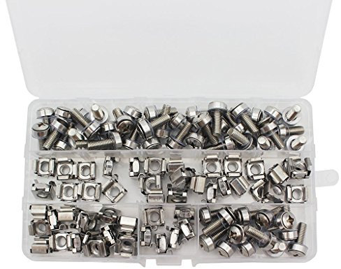 Raogoodcx 50 juegos de tuercas enjauladas y tornillos de montaje M6 con orificio cuadrado, arandelas para rack de servidores y gabinete (M6 x 20 mm) (tornillo + arandela + tuerca enjaulada)