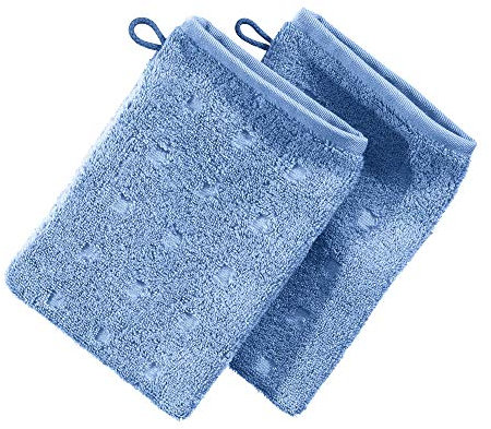 Möve Waschhandschuh 2er-Pack Quadretti Walk-Frottier hellblau Größe 15x20 cm