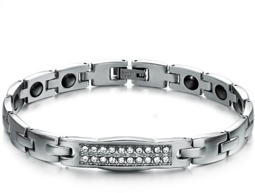 JewelryWe Smycken rostfritt stål armband magnetarmband H design magnet partnerarmband män kvinnor armband silver e Herrarmband, cod. 20042272-M