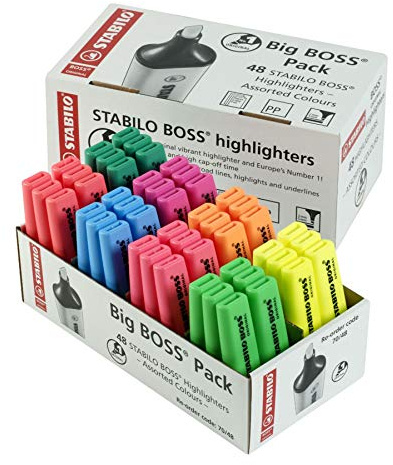 STABILO UK/70/48-2 - Boss Chisel Tip Highlighters 8 colours PK48