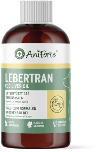 AniForte Lebertran für Hunde & Katzen 500ml - Natürlicher Lebertranöl zum Barfen, Barföl mit Vitaminen & Omega-3 Fettsäuren, Für Knochen & Immunsystem