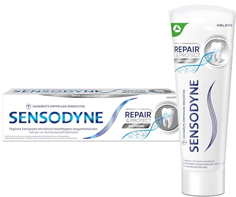 SENSODYNE Repair und Protect Whitening Zahnpasta, tägliche Zahnpasta mit Fluorid, 1x75ml, bei schmerzempfindlichen Zähnen