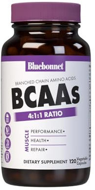 Bluebonnet Nutrition BCAAs 4:1:1 Ratio, Muscle Performance*, Muscle Health*, Muscle Repair*, Non-GMO, Vegan, Kosher Certified, Gluten-Free, Soy-Free, Dairy-Free, 120 Vegetable Capsules, 30 Servings