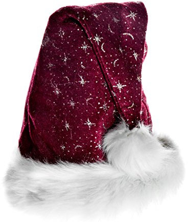 Ciffre Weihnachtsmütze Nikolausmütze Fuchsia Bordeaux Plüsch mit Glitzer Staub Dicker Fellrand X23
