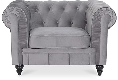 INTENSE DECO Fauteuil Chesterfield Velours Altesse Argent