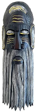 OMA African Mask Wall Hanging Wise Man Blessing & Protection Home Wall Decor Solid Wood Hand Crafted Large 20