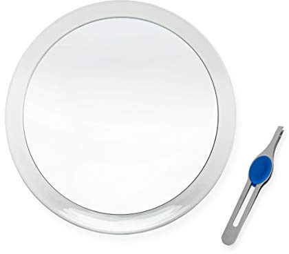 DBTech Large 8-Inch Suction 10x Magnifying Mirror with Precision Tweezers w/Rubberized Grips, Triple Suction for Lasting Hold on Most Flat Surfaces