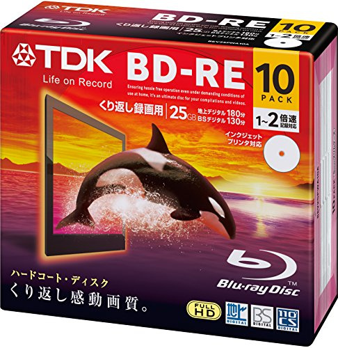 TDK Blu-ray BD-RE Re-writable Disk 25GB 2x Speed 10 Pack | Blueray Disc Rewritable Format Ver. 2.1 (japan import)