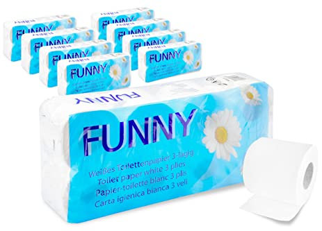 Funny Toilettenpapier 72 Rollen / 250 Blatt PREMIUM-QUALITÄT | 3-lagig, Zellstoff, hochweiß | Motivgeprägt, besonders weich und reißfest | Vorratspack | aus hochwertigem hochweißem Zellstoff