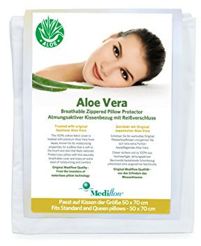 Mediflow Aloe Vera, Kissenschonbezug, Schonbezug, Wellnessbezug, Baumwolle, Weiß, 50 x 70 cm
