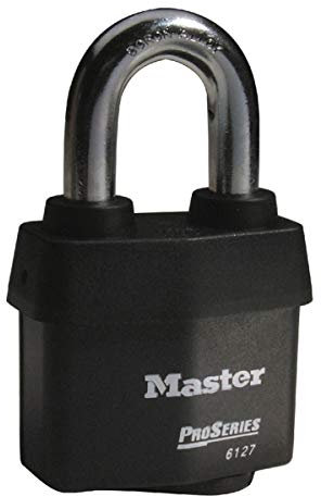 Master Lock 6127EURD Candado Alta Seguridad y Estanco , Llave, Exterior, CEN Insurance Approved, 6127EURD, Óptimo para Usos de Transporte y Industriales, Negro, 65 mm